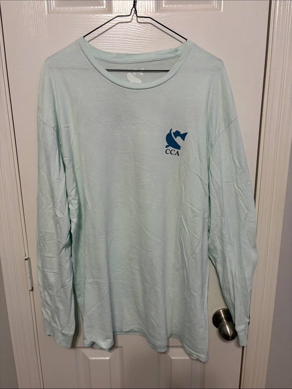 CCA Light Mint Long-Sleeve Crew Neck Shirt with Navy Logo